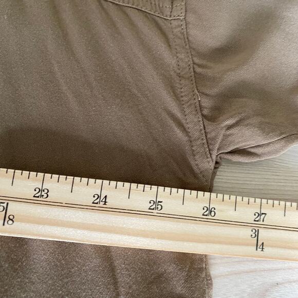 White Birch Frayed Hem Utility Shirt Women M Mushroom Tan Quiet Luxury Button Up - Picture 9 of 11